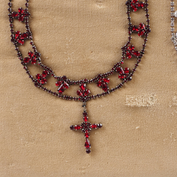 Sample card Czech vintage rhinestone Necklaces Cross chokers Ruby Crystal glass