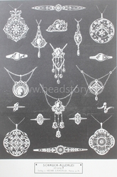 Original Art Nouveau German pendant, ring and brooch technical design print catalogue page "Schmuck-Allerlei"