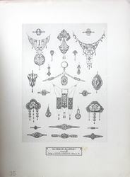 Art Nouveau German brooch, ring, earring and pendant technical design print catalogue page "Schmuck-Allerlei"