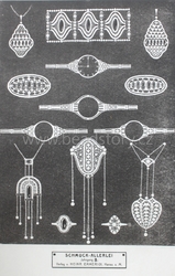 Art Nouveau ring, pendant, watch and brooch technical design print catalogue page "Schmuck-Allerlei" Germany