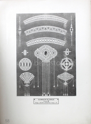 Art Nouveau ring, pendant, tiara and brooch technical design print catalogue page "Schmuck-Allerlei" Germany