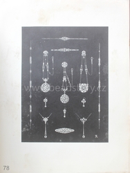 Art Nouveau earring, brooch and necklace technical design print catalogue page Germany 1900's