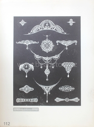 Art Nouveau German necklace, earring, tiara and brooch technical design print "Schmuck Kasten" Hanau 1900's