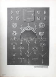 Art Nouveau necklace, earring and brooch technical design print "Schmuck Kasten" Germany 1900's #35