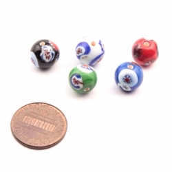 Lot (5) 10mm vintage Czech millefiori marble lampwork round glass beads