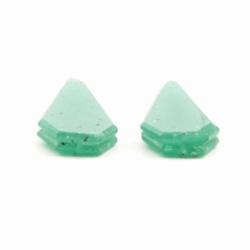 Lot (2) 22mm Vintage Deco Czech keystone faceted chrysoprase green glass earring beads