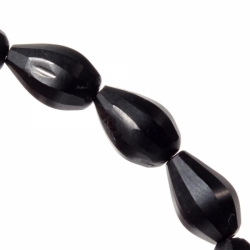 Lot (24) 12mm Czech vintage melon teardrop faceted matte black glass beads