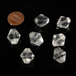 Lot (8) 16mm vintage Deco crystal clear bicone faceted Czech glass beads
