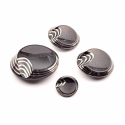 Collection (4) Czech 1920s vintage silver metallic geometric black glass buttons