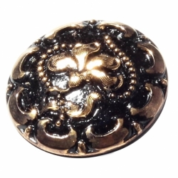 28mm Vintage Czech black Nouveau style flower 14k gilt black glass button ONYX