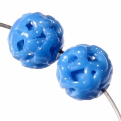 Lot (2) 8mm vintage Czech rare lace spun pierced lampwork blue basket glass beads