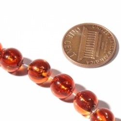 Lot (6) 8mm vintage hand lampwork foil lined amber topaz Czech glass beads