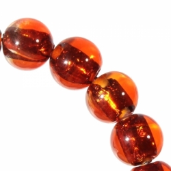 Lot (6) 8mm vintage hand lampwork foil lined amber topaz Czech glass beads