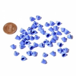 Lot (50) 6mm Czech vintage opaque blue cone molded cap glass beads