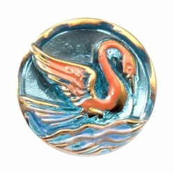 23mm Czech vintage silver mirror hand painted gold gilt swan crystal glass button