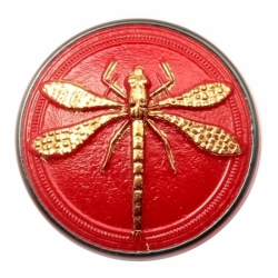 30mm Czech Vintage hand 14k gold gilt red dragonfly art glass button