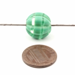 14mm Vintage Czech green striped crystal clear bicolor melon molded glass bead 