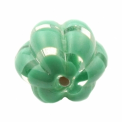 14mm Vintage Czech green striped crystal clear bicolor melon molded glass bead 