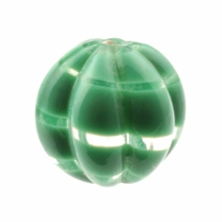 14mm Vintage Czech green striped crystal clear bicolor melon molded glass bead 