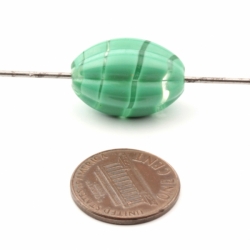 19mm Vintage Czech thick green striped crystal clear bicolor melon molded oval glass bead