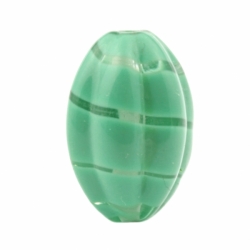 19mm Vintage Czech thick green striped crystal clear bicolor melon molded oval glass bead