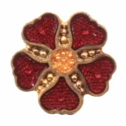 9mm Antique Victorian German Czech red champleve enamel floral dimi metal button