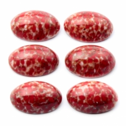 Lot (6) 16x11mm Czech vintage red matrix marble gemstone oval glass cabochons