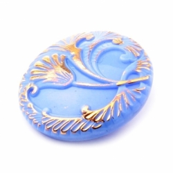 27mm Czech Vintage 14k gold gilt floral blue hand molded art glass button