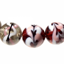 Lot (5) 15mm vintage Czech lampwork feather marbled red blue green art glass beads