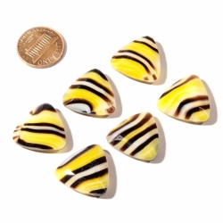 Lot (6) 20mm Czech vintage yellow black striped triangle glass rhinestones