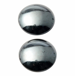 Lot (2) 25mm large Czech vintage haematite metallic black round glass cabochons