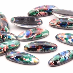 Lot (12) large 20x8mm Czech vintage foil marble paperweight oval glass cabochons