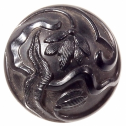 23mm Czech Bohemian antique Victorian floral embossed lacy black glass button