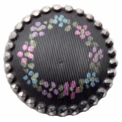 18mm Czech Victorian antique floral lustre faux silver marcasite black glass button