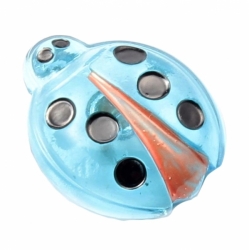 27mm Czech Vintage hand painted aqua blue ladybird art glass button