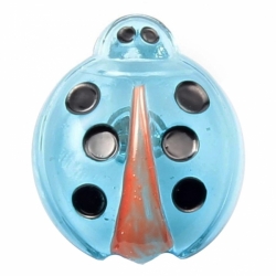 27mm Czech Vintage hand painted aqua blue ladybird art glass button