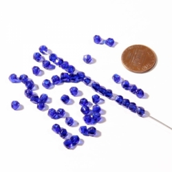 Lot (50) 4mm Czech vintage cobalt blue English cut faceted glass beads