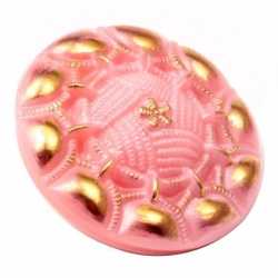 27mm Czech Vintage 14k gold gilt faux fabric pink satin art glass button