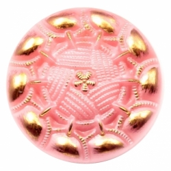 27mm Czech Vintage 14k gold gilt faux fabric pink satin art glass button