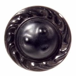 23mm Czech antique Victorian floral edge bumpy black art glass button