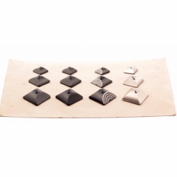 Sample card (12) Czech vintage Deco large silver black square art glass buttons