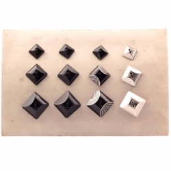 Sample card (12) Czech vintage Deco large silver black square art glass buttons