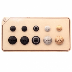 Sample card (10) Czech vintage original Deco silver gold black lacy flower glass buttons