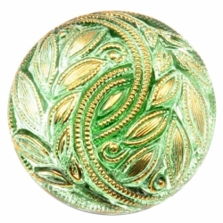 27mm Czech Vintage silver mirrored 14k gilt floral green art glass button