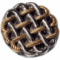 36mm vintage Czech hand silvered gold gilt fabric weave black art glass button