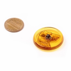 29mm Czech Vintage 14k gold gilt terrier dog topaz glass button signed BA