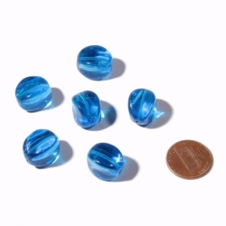 Lot (6) 16mm Czech vintage pinched square oval Vienna blue glass beads