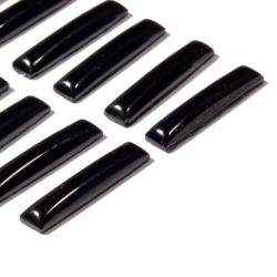 Lot (12) 24x5mm Czech vintage rectangle jet black domed glass cabochons