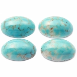 Lot (4) 16x11mm Czech vintage blue matrix marble gemstone oval glass cabochons