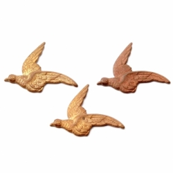 Lot (3) Czech 1920's Vintage realistic flying game bird stamped metal pin brooch jewelry elements